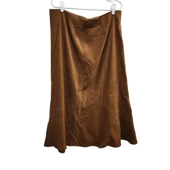 Vintage White Stag Sweet Tea Brown Retro Faux Suede A-Line Midi Skirt Size 18 - Picture 2 of 8